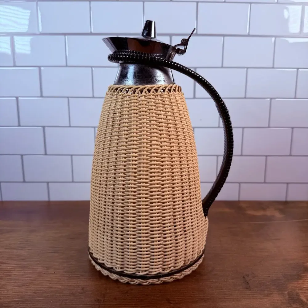 Vintage Alfi Wicker Rattan Thermal Carafe - Mid Century Modern German